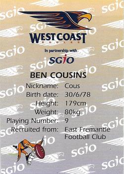 2000 SGIO West Coast Eagles #NNO Ben Cousins Back